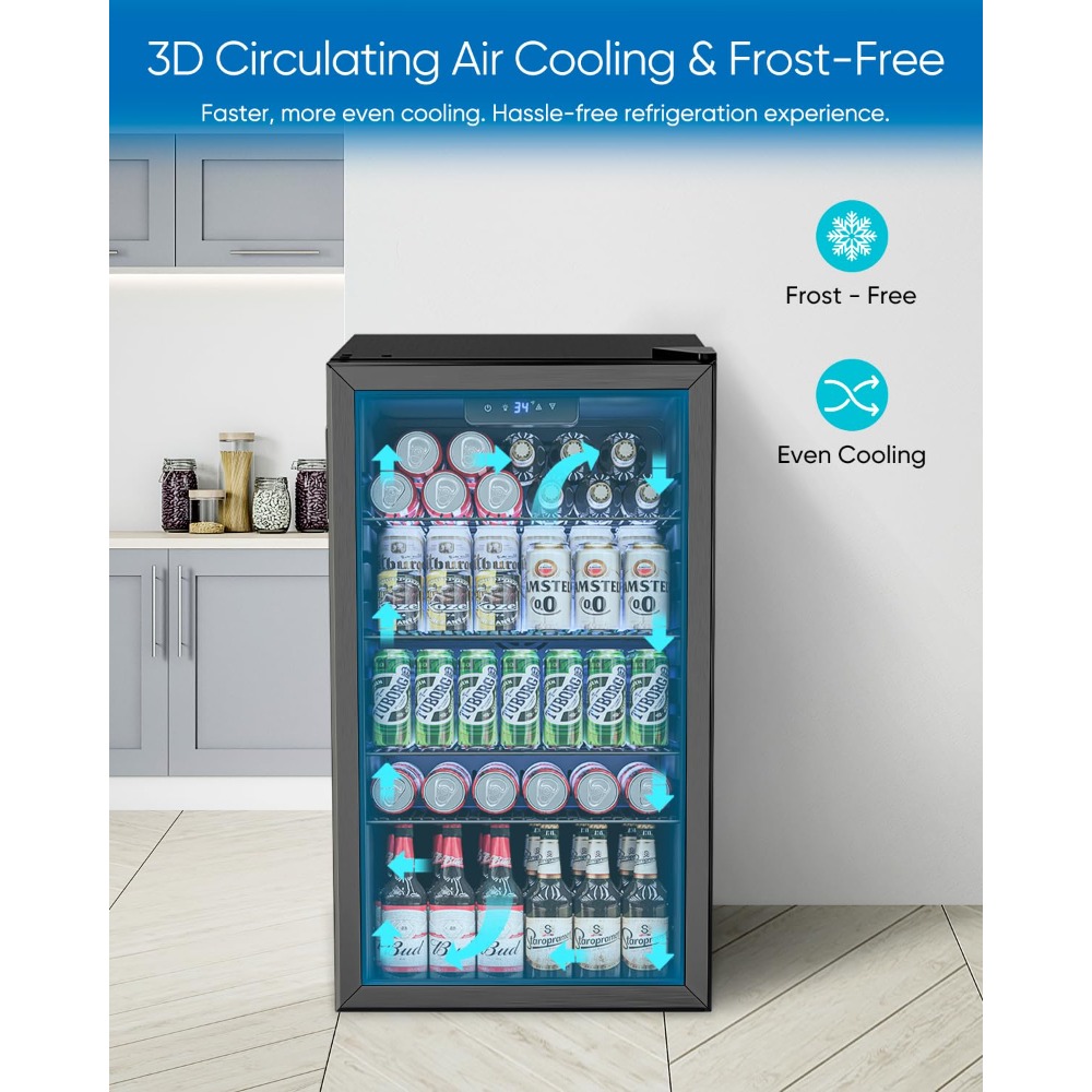 Wine Beer Fridge Small - Мини-холодильник для напитков 3.2 Cu.Ft, охладитель