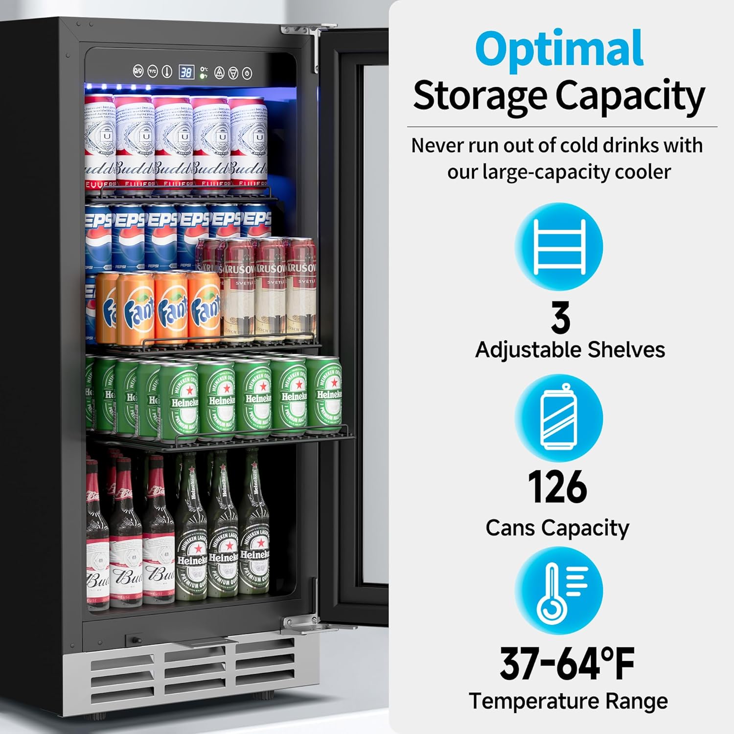 Wine And Beer Undercounter Fridge - 15-дюймовый встраиваемый холодильник для напитков, на